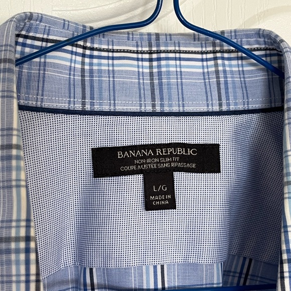 Banana Republic Men’s blue plaid button down shirt slim fit large - Picture 4 of 6